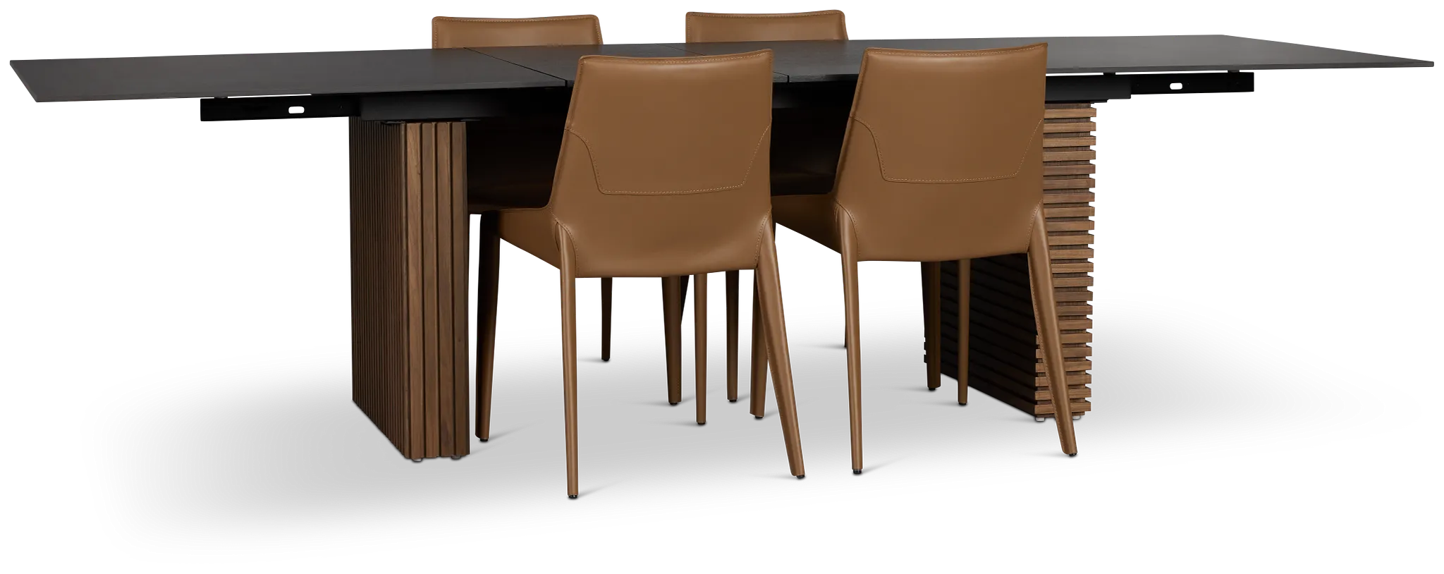 Wayne Two-tone Stone Rectangular Table & 4 Brown Upholstered Chairs