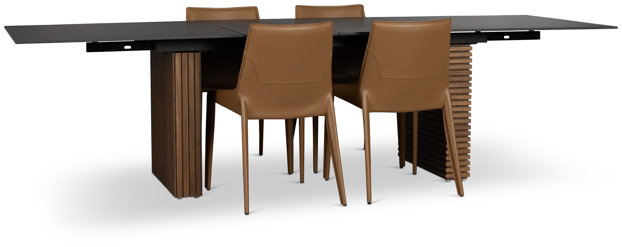 Wayne Two-tone Stone Rectangular Table & 4 Brown Upholstered Chairs Wayne Two-tone Stone Rectangular Table & 4 Brown Upholstered Chairs