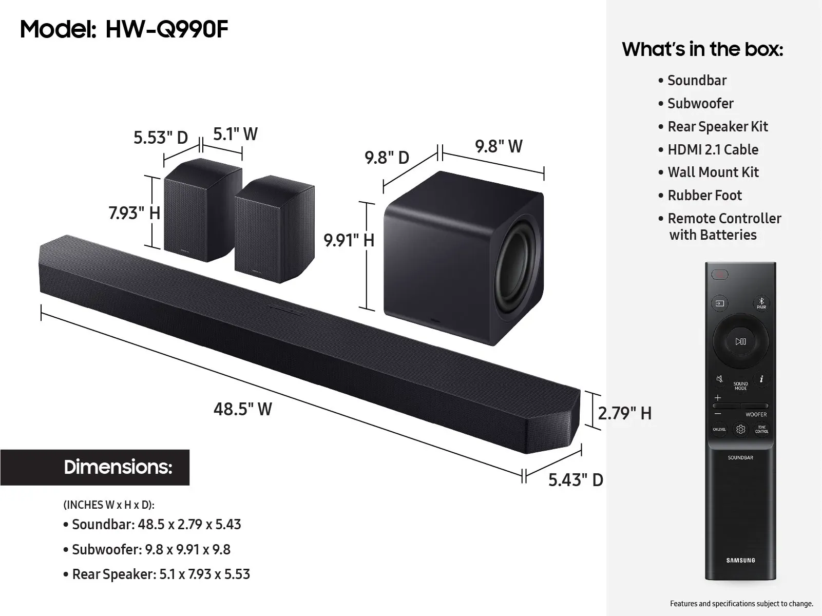 Samsung Q-series Soundbar Hw-q990f 11.1.4 Ch Soundbar