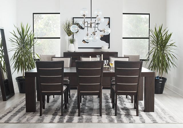 Grady Dark Tone Rect Table & 4 Slat Chairs