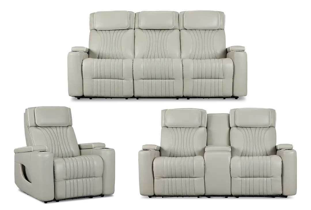 Nova Light Gray Lthr/vinyl Power Reclining Living Room Nova Light Gray Lthr/vinyl Power Reclining Living Room