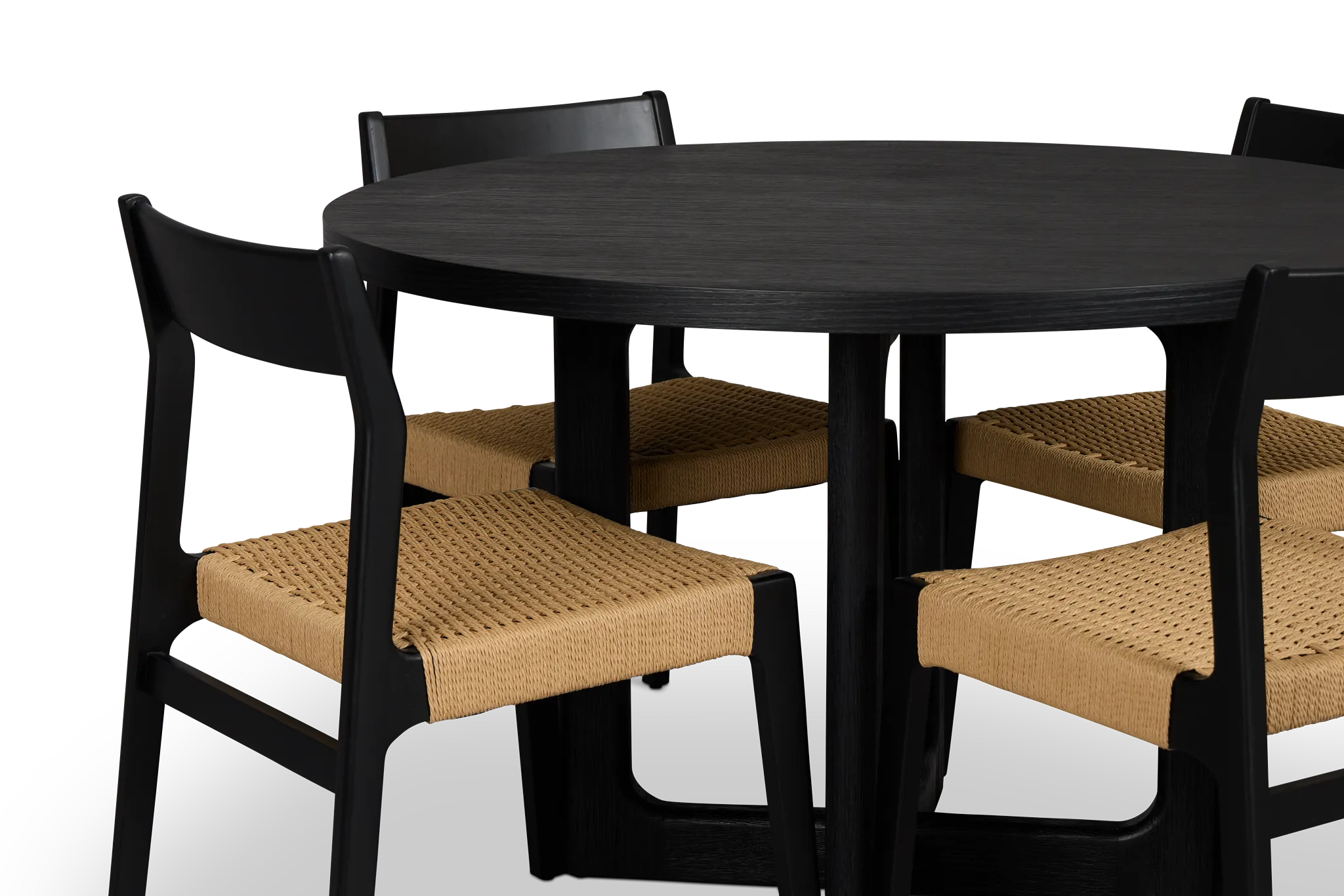 Santorini Black Round Table & 4 Woven Chairs