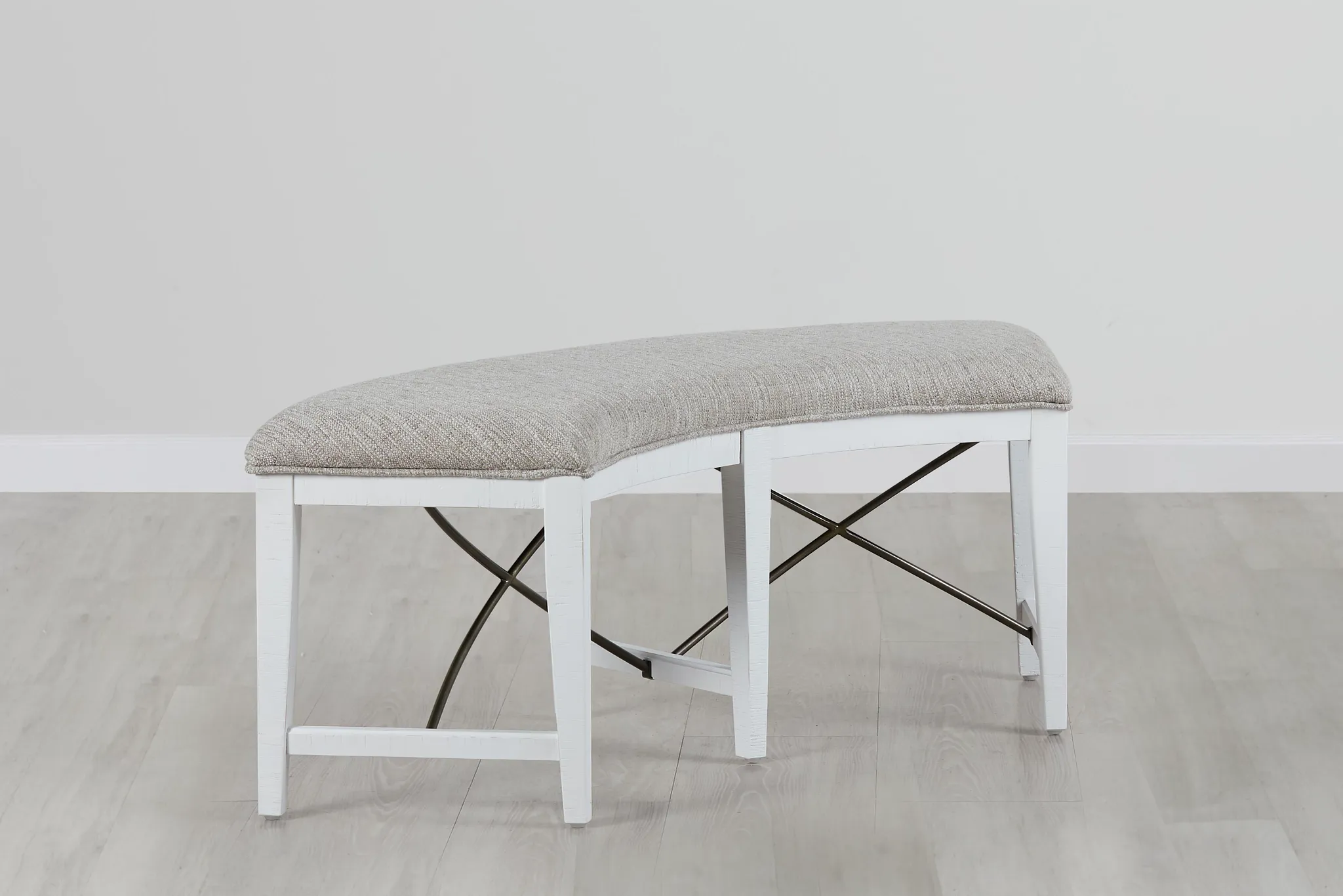 Heron Cove White Curved Upholstered Dining Bench
