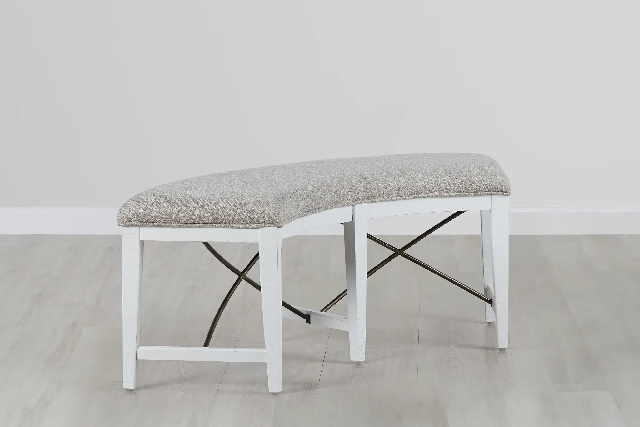 Heron Cove White Curved Upholstered Dining Bench Heron Cove White Curved Upholstered Dining Bench