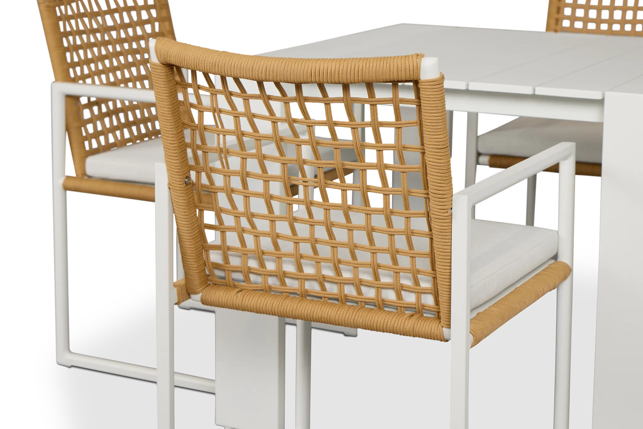 Sunrise White 35" Square Table & 4 Aluminum Arm Chairs