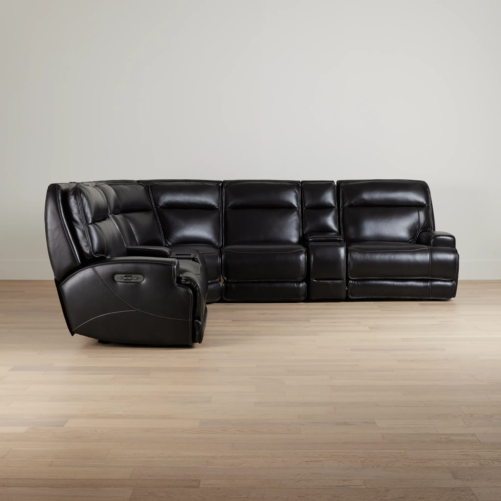 Casey Black Lthr/vinyl Large Triple Power Reclining Two-arm Sectional