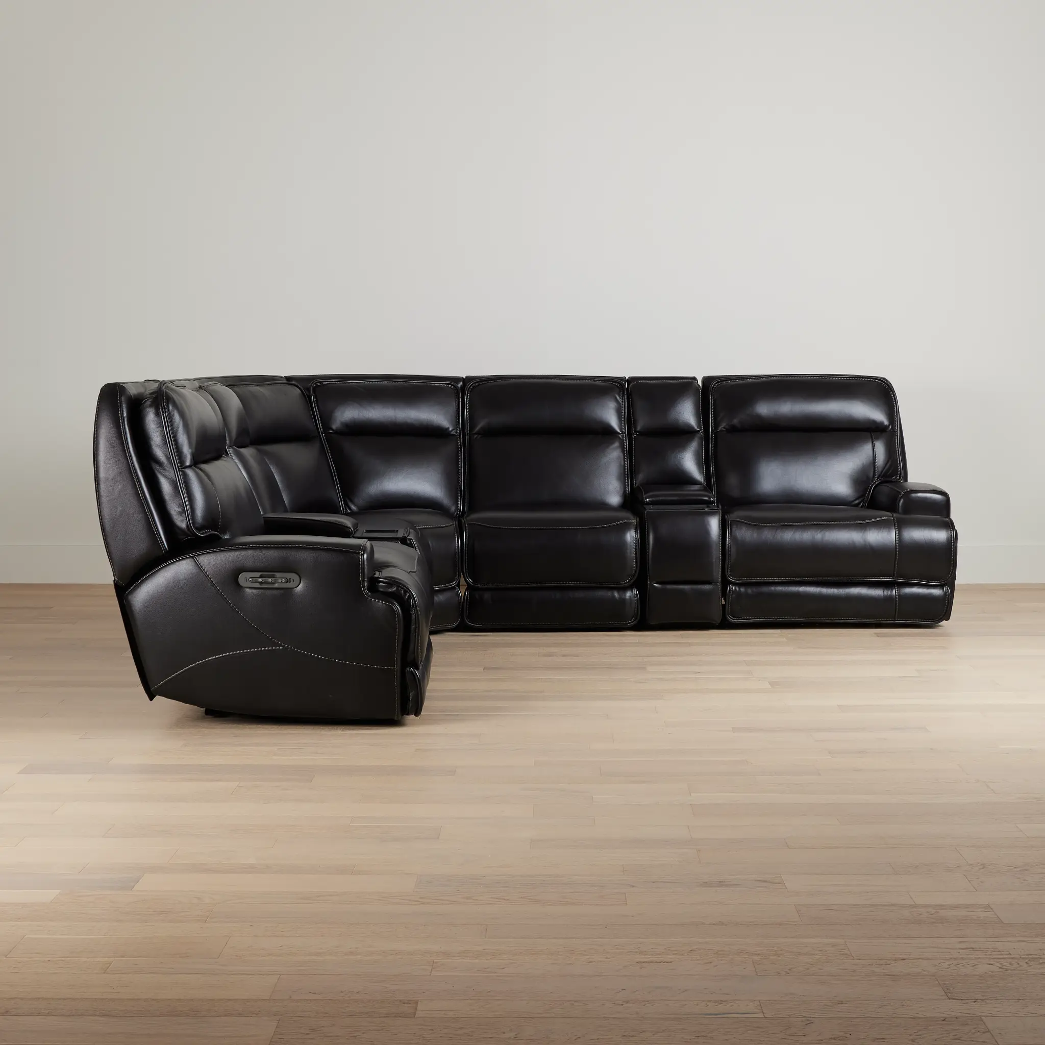 Casey Black Lthr/vinyl Large Triple Power Reclining Two-arm Sectional Casey Black Lthr/vinyl Large Triple Power Reclining Two-arm Sectional