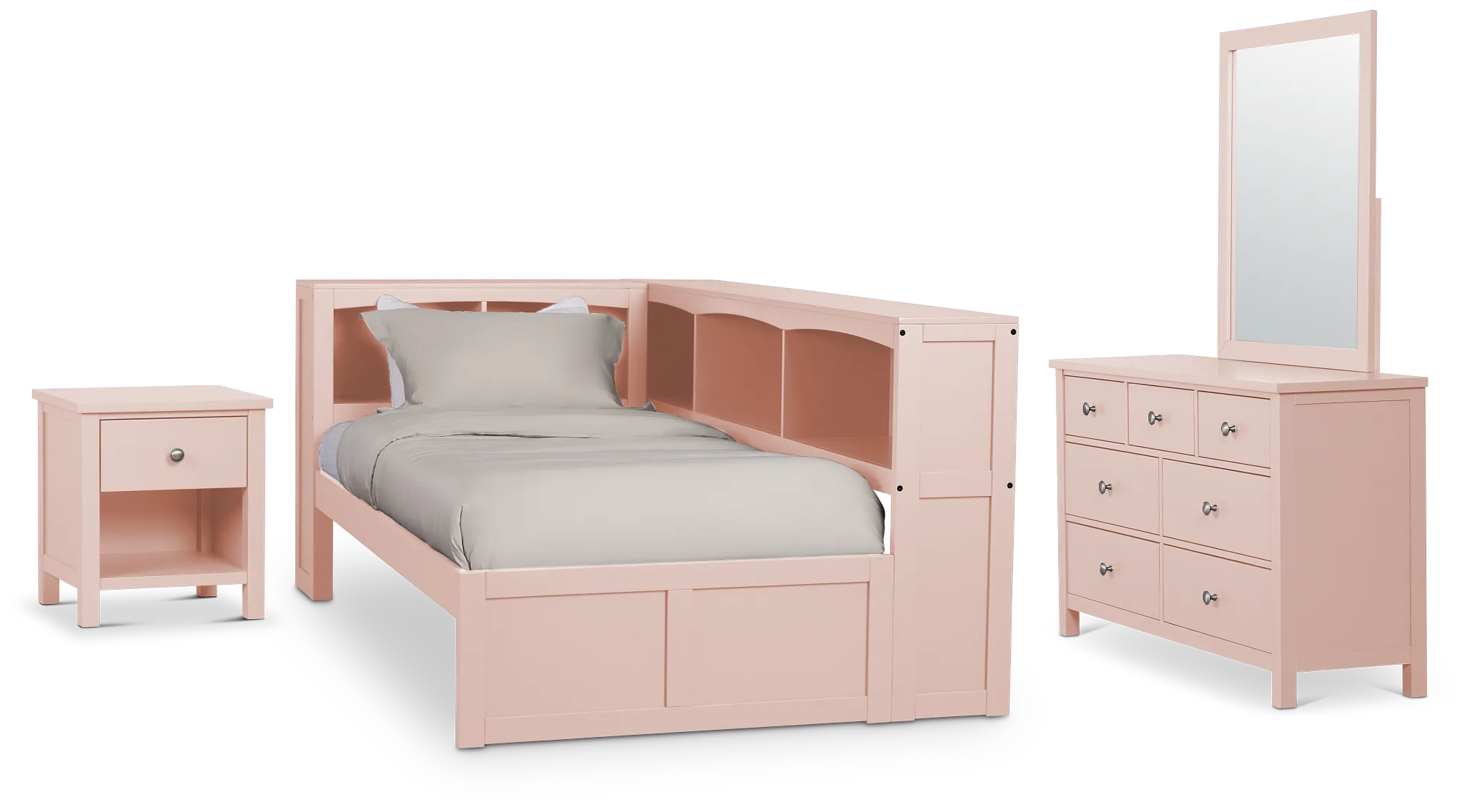 Charleston Pink Corner Bookcase Bedroom