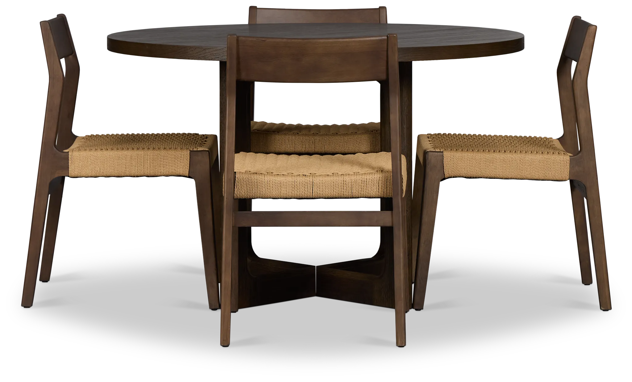 Santorini Dark Tone Round Table & 4 Woven Chairs