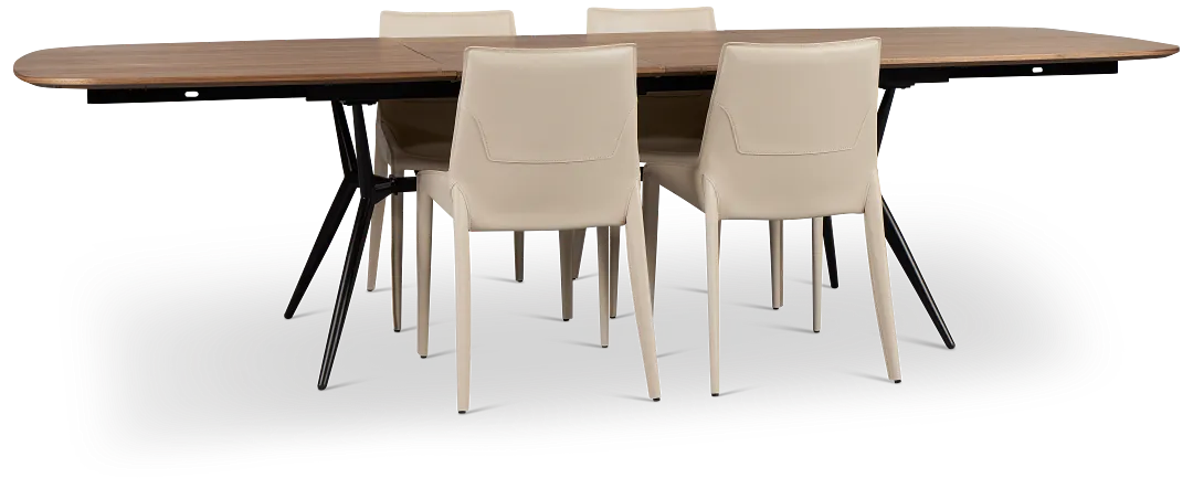 Margo Two-tone Rect Table & 4 Light Beige Upholstered Side Chairs