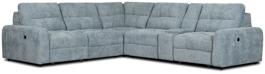 Hendrix Light Blue Fabric Medium Dual Power 2 Arm Extension Chaise Sectional