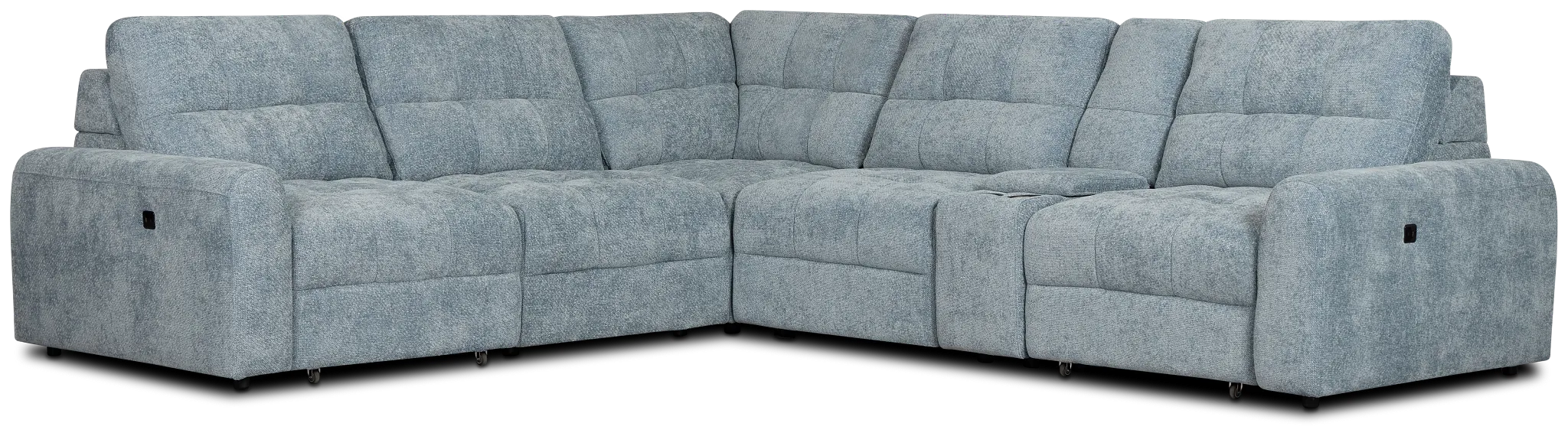 Hendrix Light Blue Fabric Medium Dual Power 2 Arm Extension Chaise Sectional