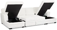 Everly White Fabric Double Chaise Sleeper Storage Sectional