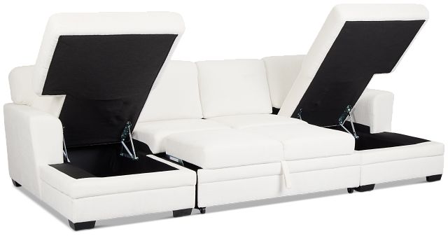 Everly White Fabric Double Chaise Sleeper Storage Sectional