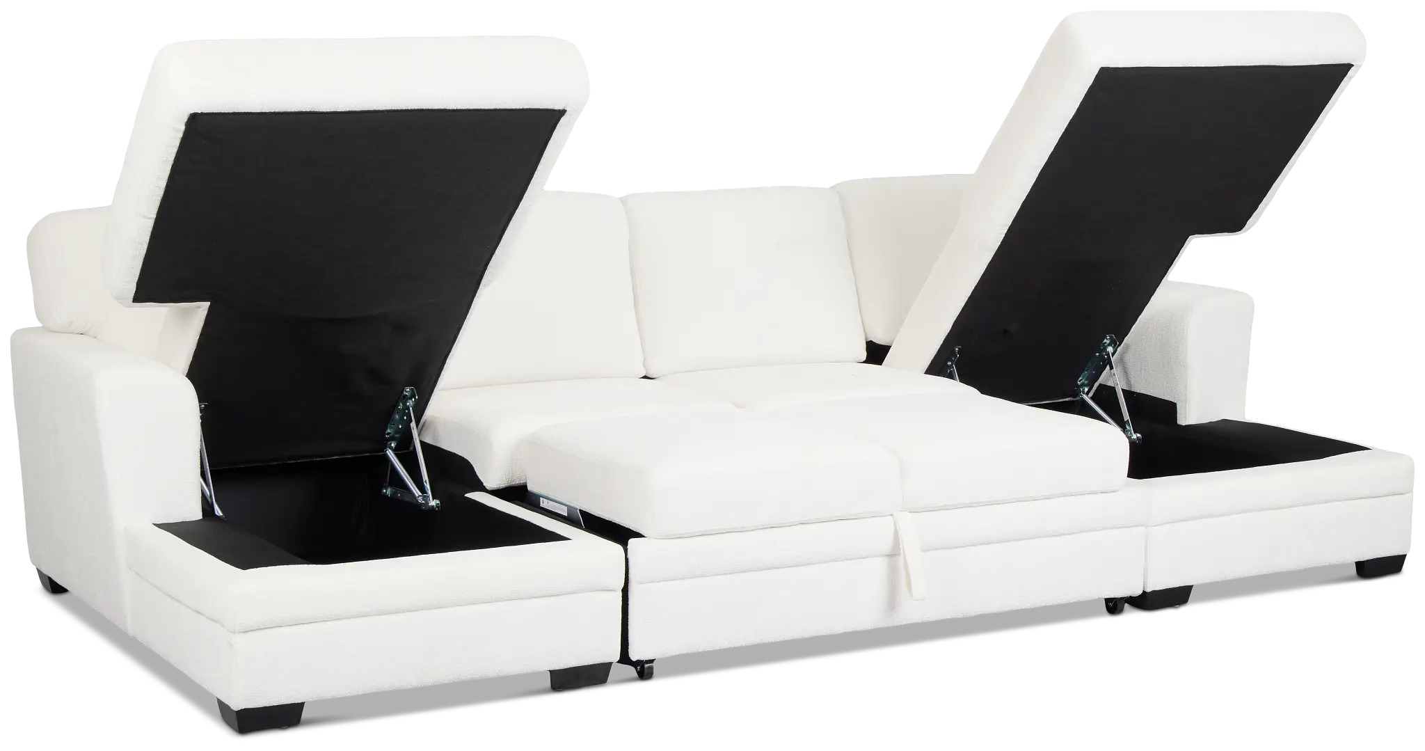 Everly White Fabric Double Chaise Sleeper Storage Sectional Everly White Fabric Double Chaise Sleeper Storage Sectional