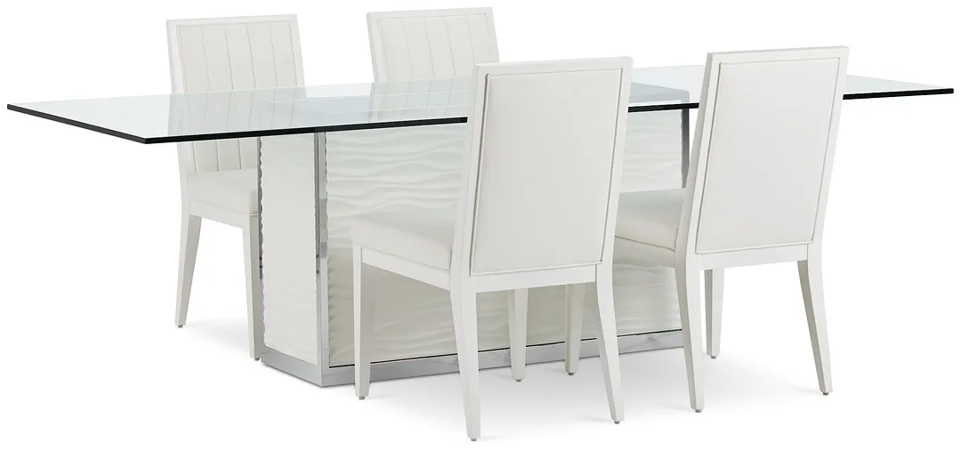 Ocean Drive 100" Glass Table & 4 Wood Chairs
