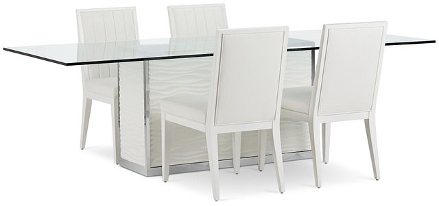 Ocean Drive 100" Glass Table & 4 Wood Chairs