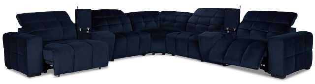 Gemma Navy Velvet Large Right Chaise Power Reclining Sectional