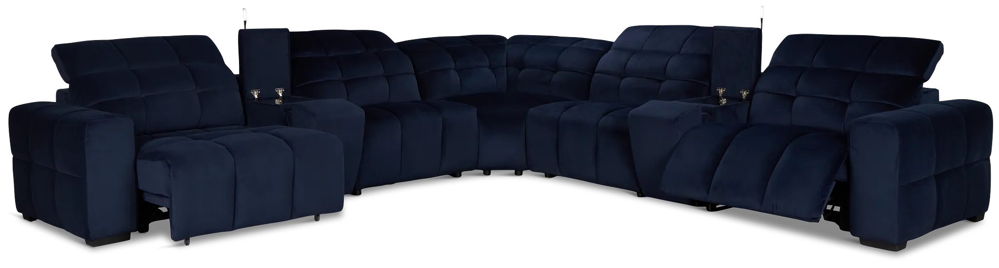 Gemma Navy Velvet Large Right Chaise Power Reclining Sectional