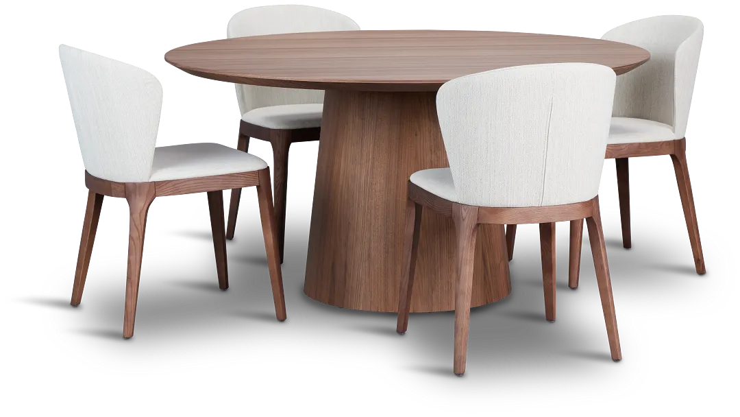 Nomad Mid Tone 47" Round Table & 4 Light Beige Chairs W/mid-tone Legs