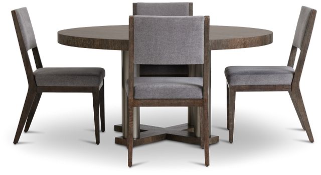 Linea Dark Tone Round Table & 4 Upholstered Chairs