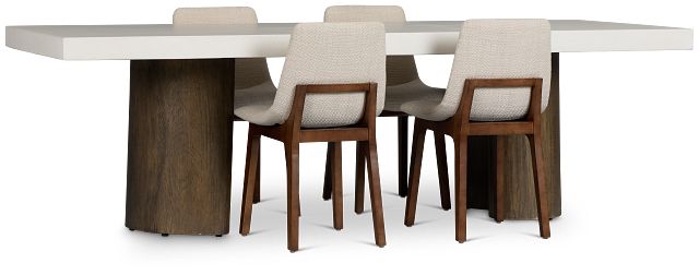 Jensen White Rect Table & 4 Upholstered Chairs