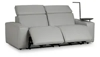 Carmelo Gray Leather Power Reclining Sofa With Right Table & Light