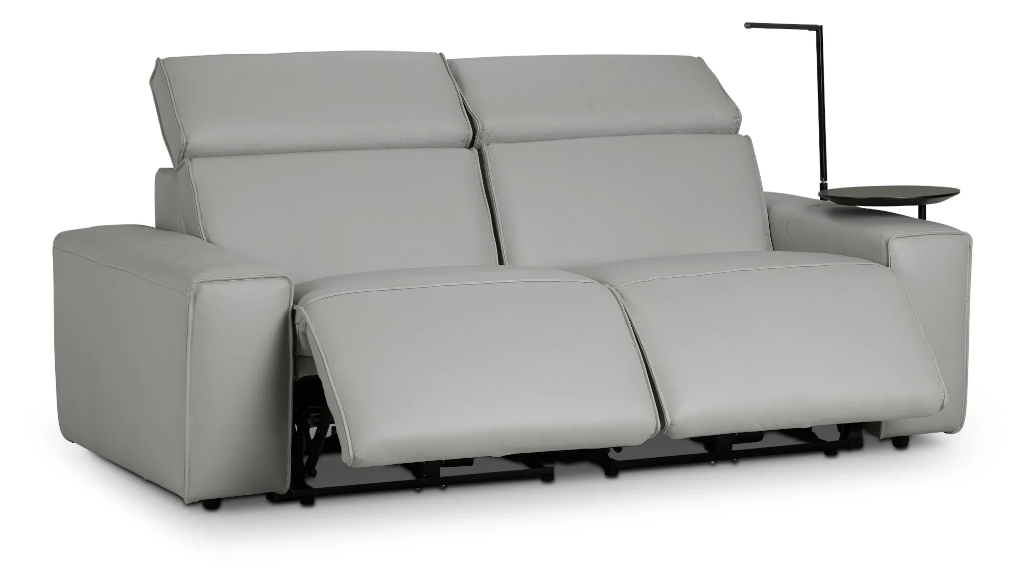 Carmelo Gray Leather Power Reclining Sofa With Right Table & Light