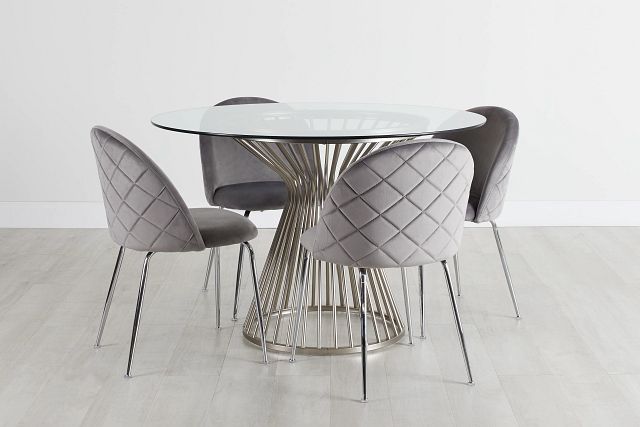 Munich Silver Glass Table & 4 Gray Upholstered Chairs (0)