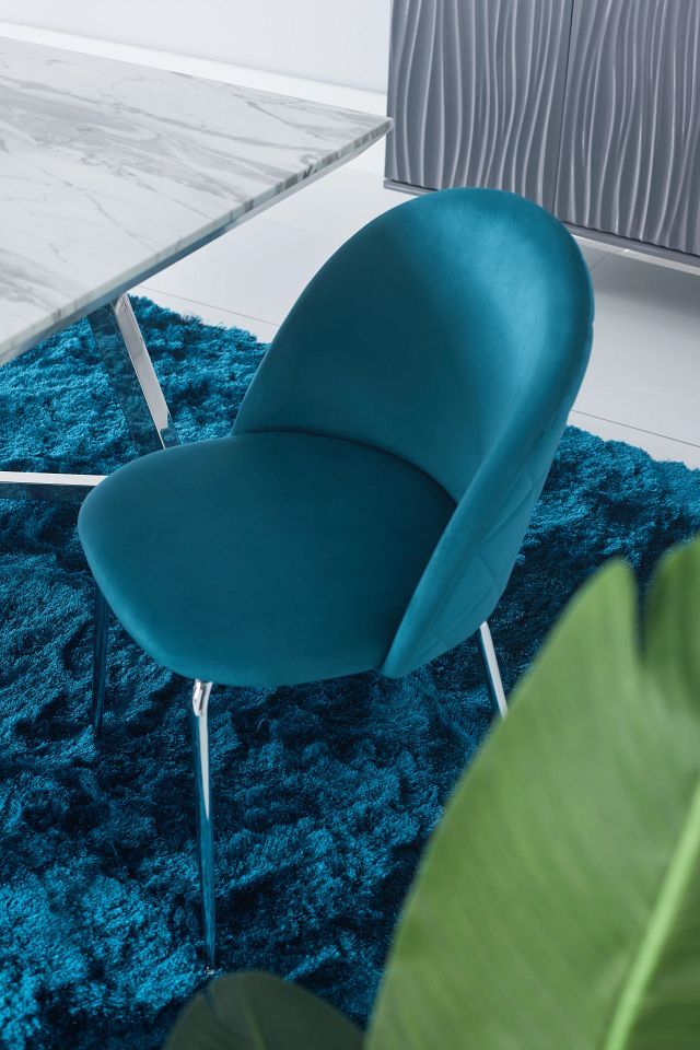 Capri Dark Teal Velvet Upholstered Side Chair W/ Chrome Legs