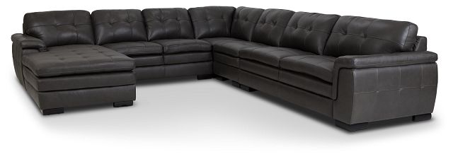 Braden Dark Gray Leather Large Left Chaise Sectional