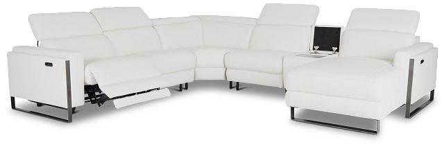 Atlas White Lthr/vinyl Medium Power Reclining Right Chaise Sectional