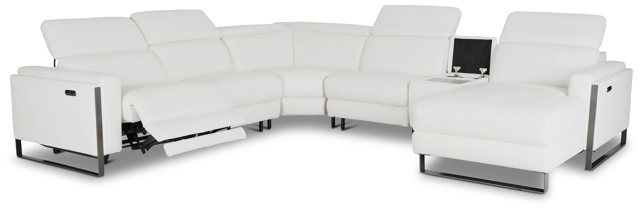 Atlas White Lthr/vinyl Medium Power Reclining Right Chaise Sectional