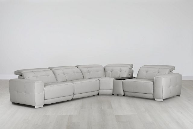 Reva Gray Leather Small Triple Power Reclining Two-arm Sectional