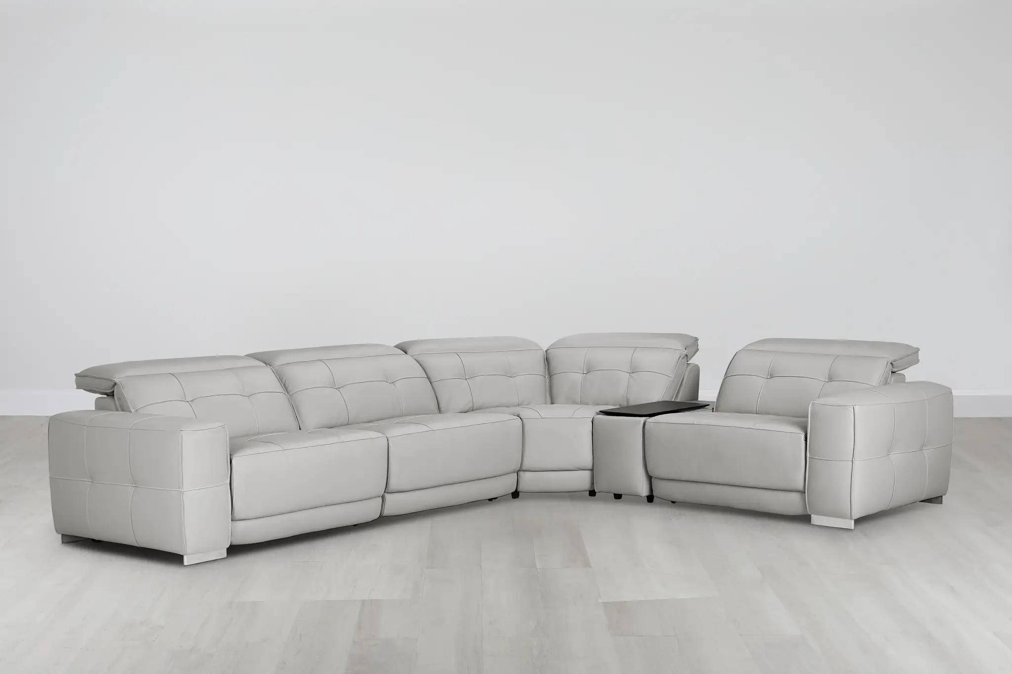 Reva Gray Leather Small Triple Power Reclining Two-arm Sectional Reva Gray Leather Small Triple Power Reclining Two-arm Sectional