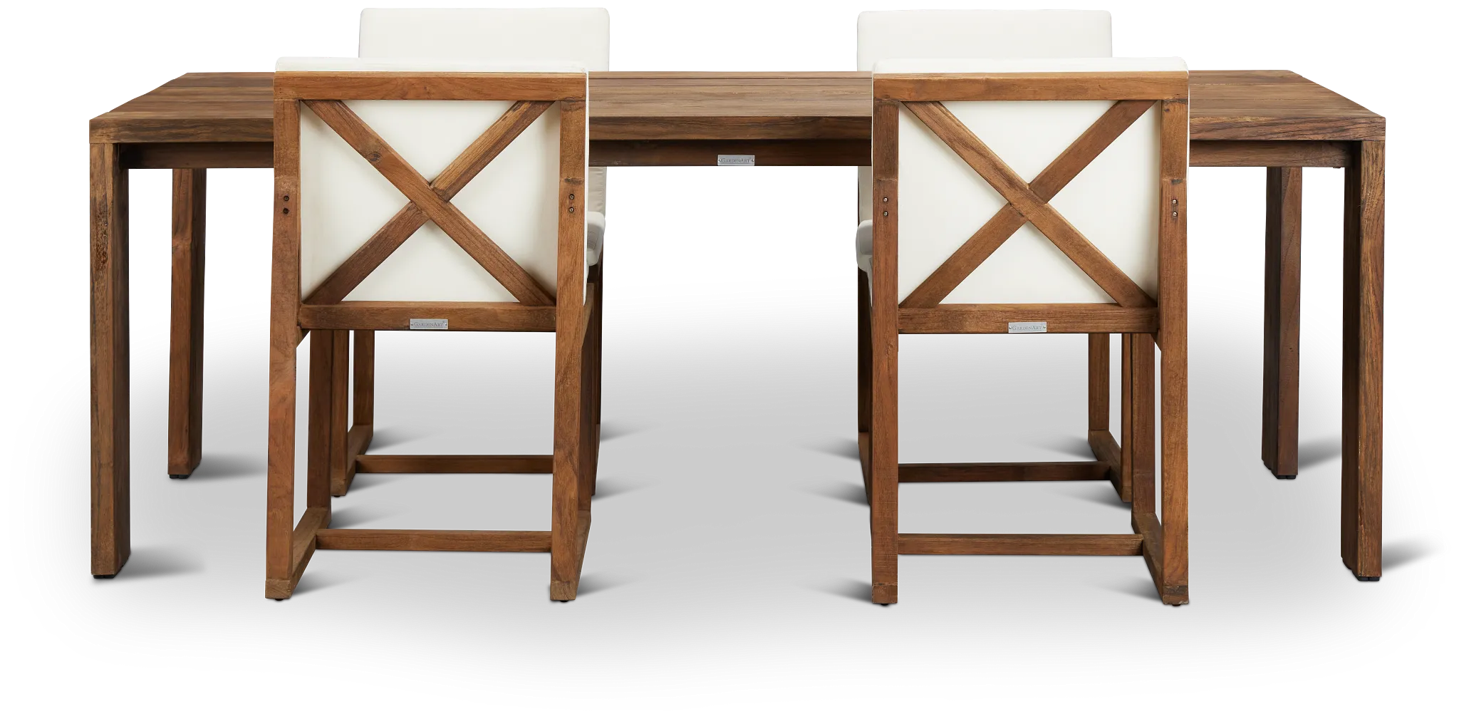 Linear Dark Gray White 82" Teak Table & 4 Teak Cushioned Side Chairs