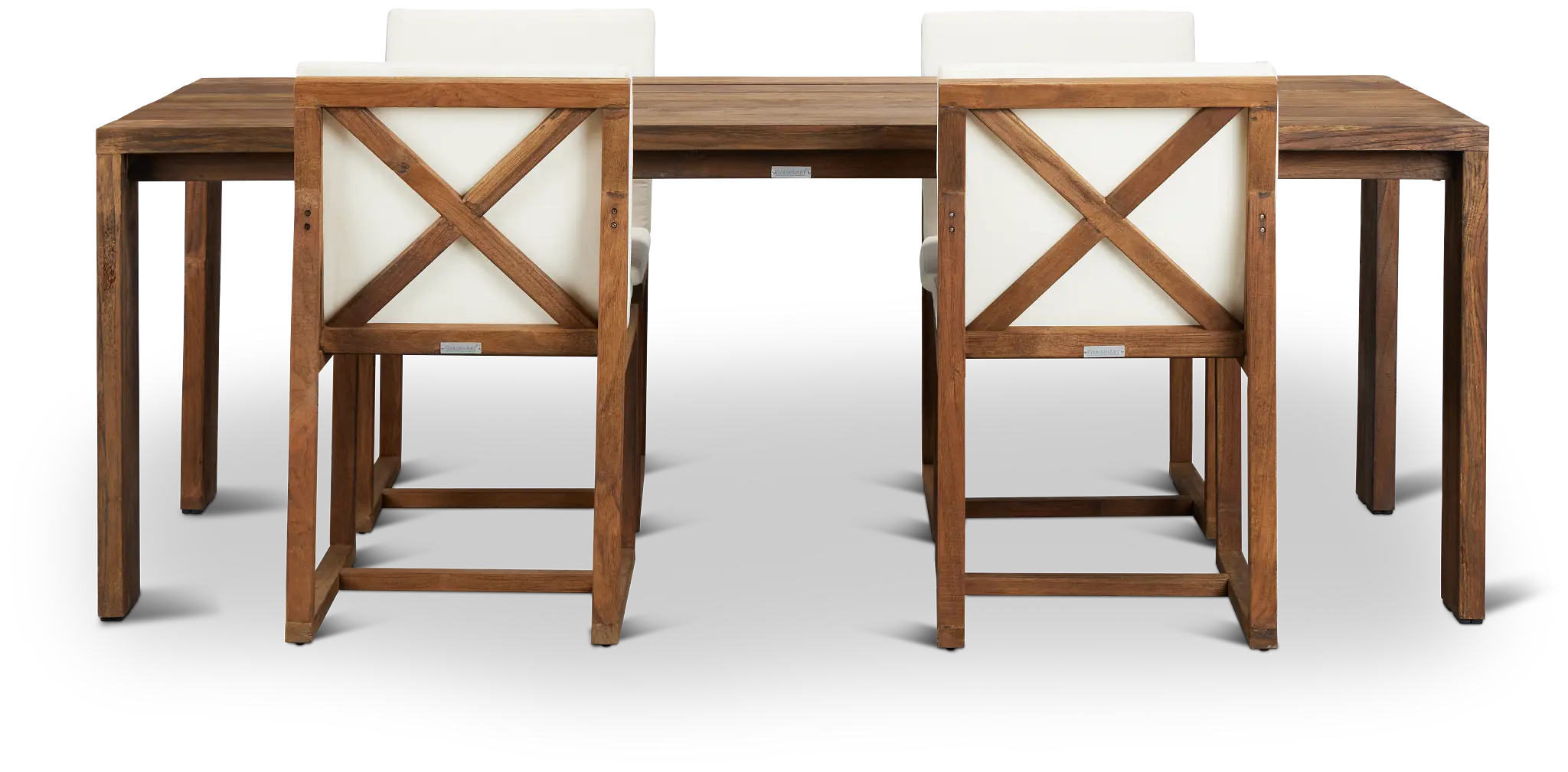 Linear Dark Gray White 82" Teak Table & 4 Teak Cushioned Side Chairs Linear Dark Gray White 82" Teak Table & 4 Teak Cushioned Side Chairs