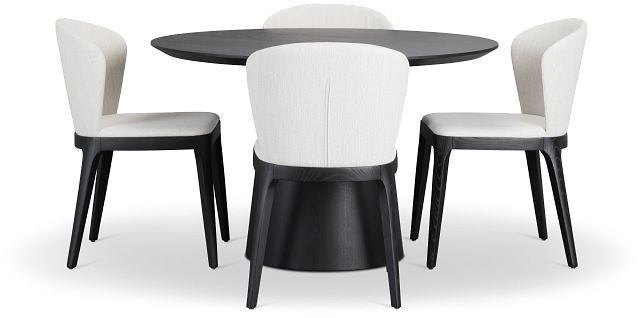 Nomad Black 47" Round Table & 4 Light Beige Chairs W/ Black Legs