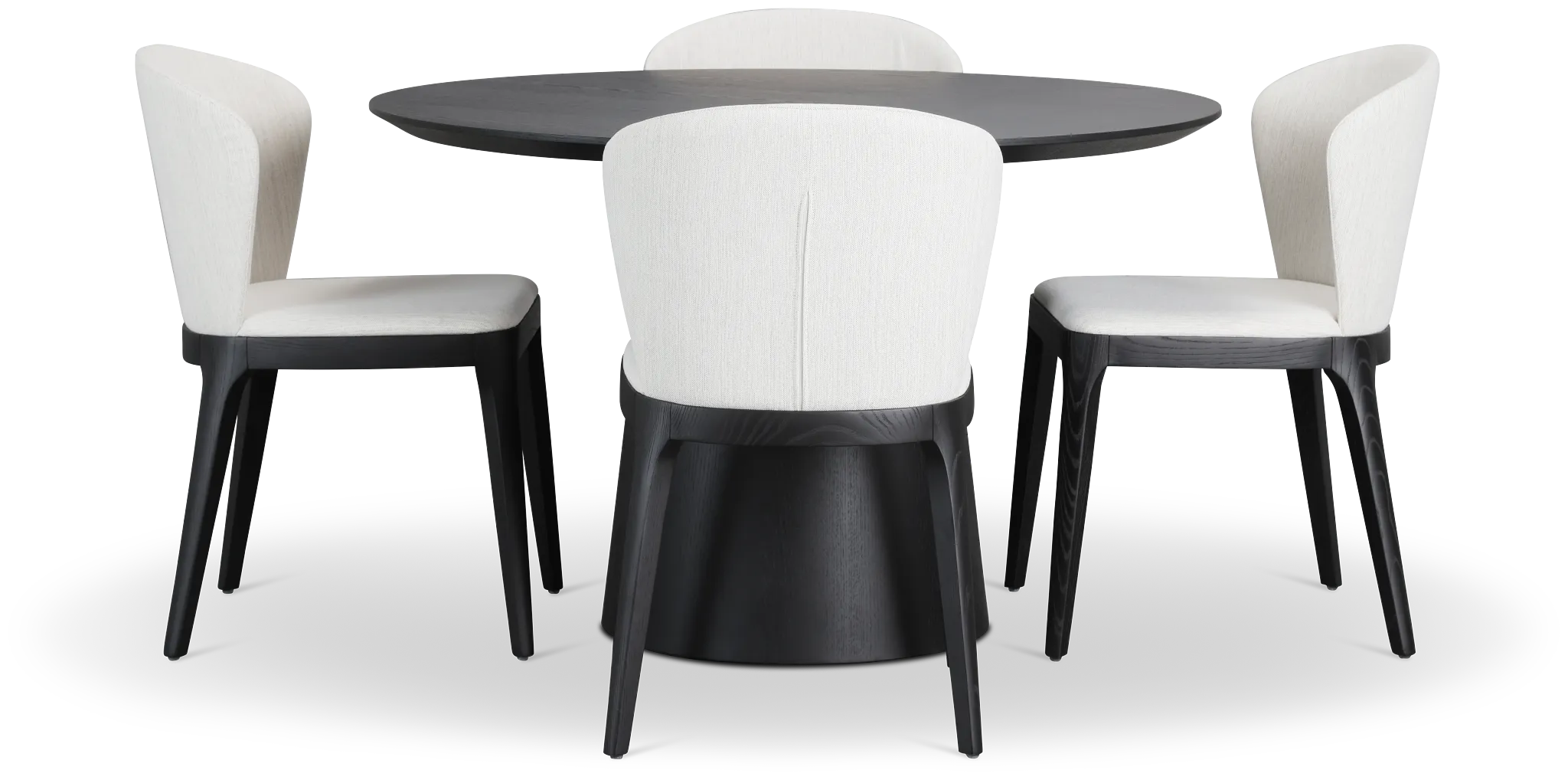 Nomad Black 47" Round Table & 4 Light Beige Chairs W/ Black Legs