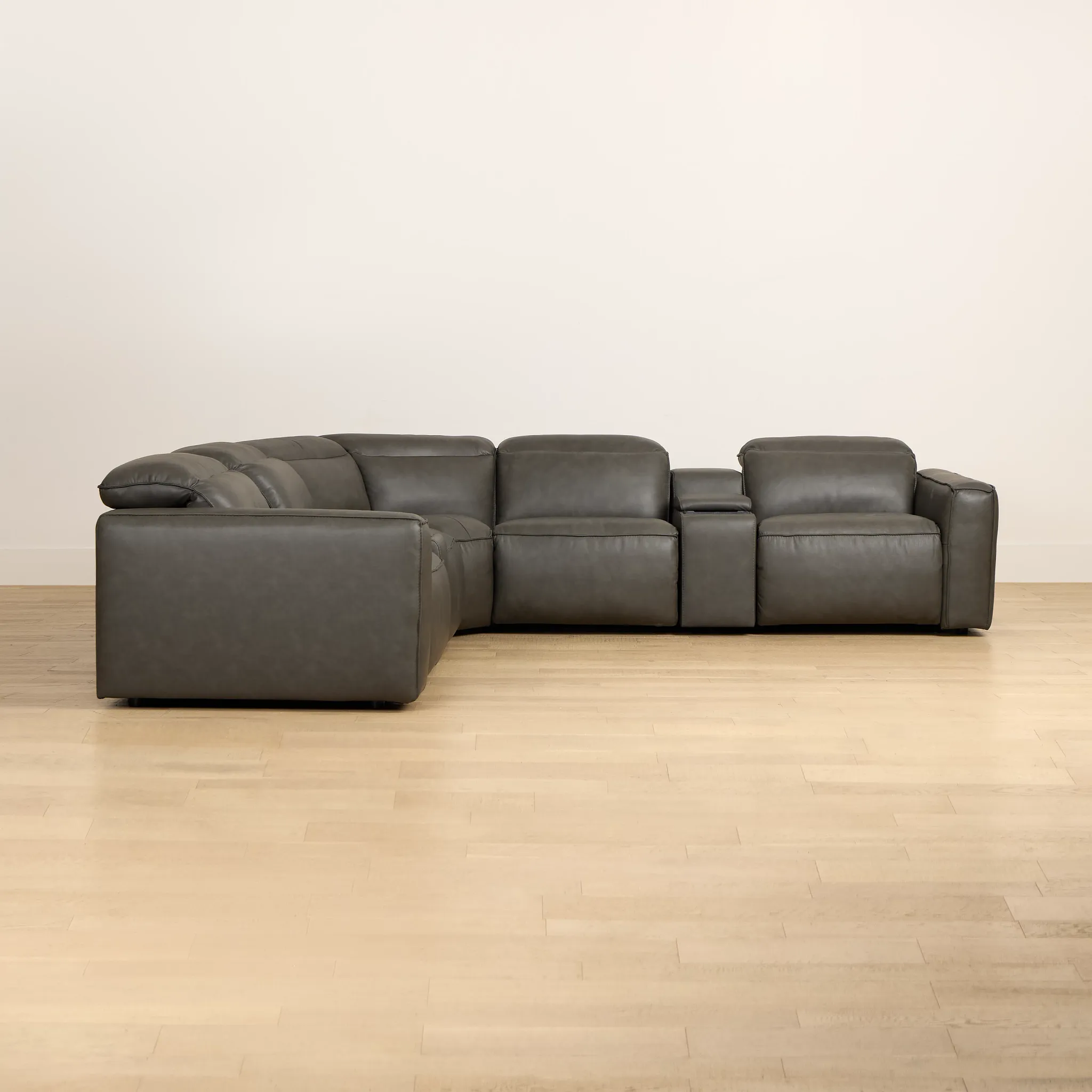 Ryland Dark Gray Lthr/vinyl Large Triple Power Reclining Two-arm Sectional