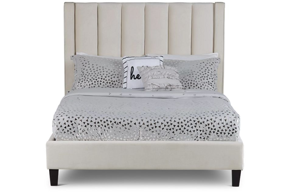 Audrey Beige Velvet Platform Bed