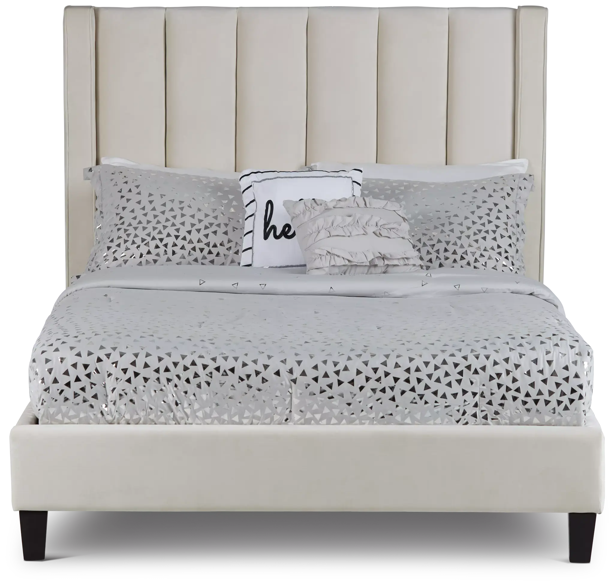Audrey Beige Velvet Platform Bed Audrey Beige Velvet Platform Bed
