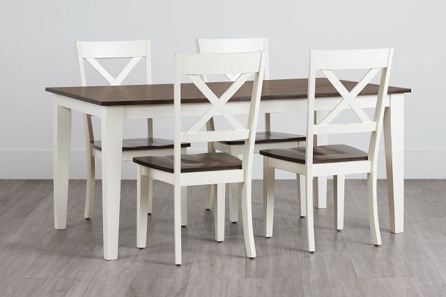 Sumter White Rect Table & 4 Wood Chairs