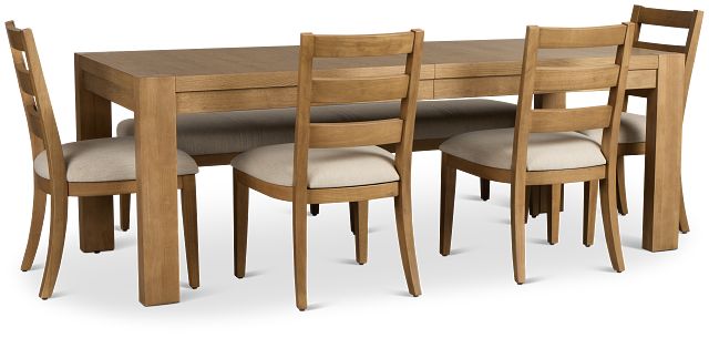 Tahoe Light Tone Rect Table With 4 Wood Side Chairs & Bench