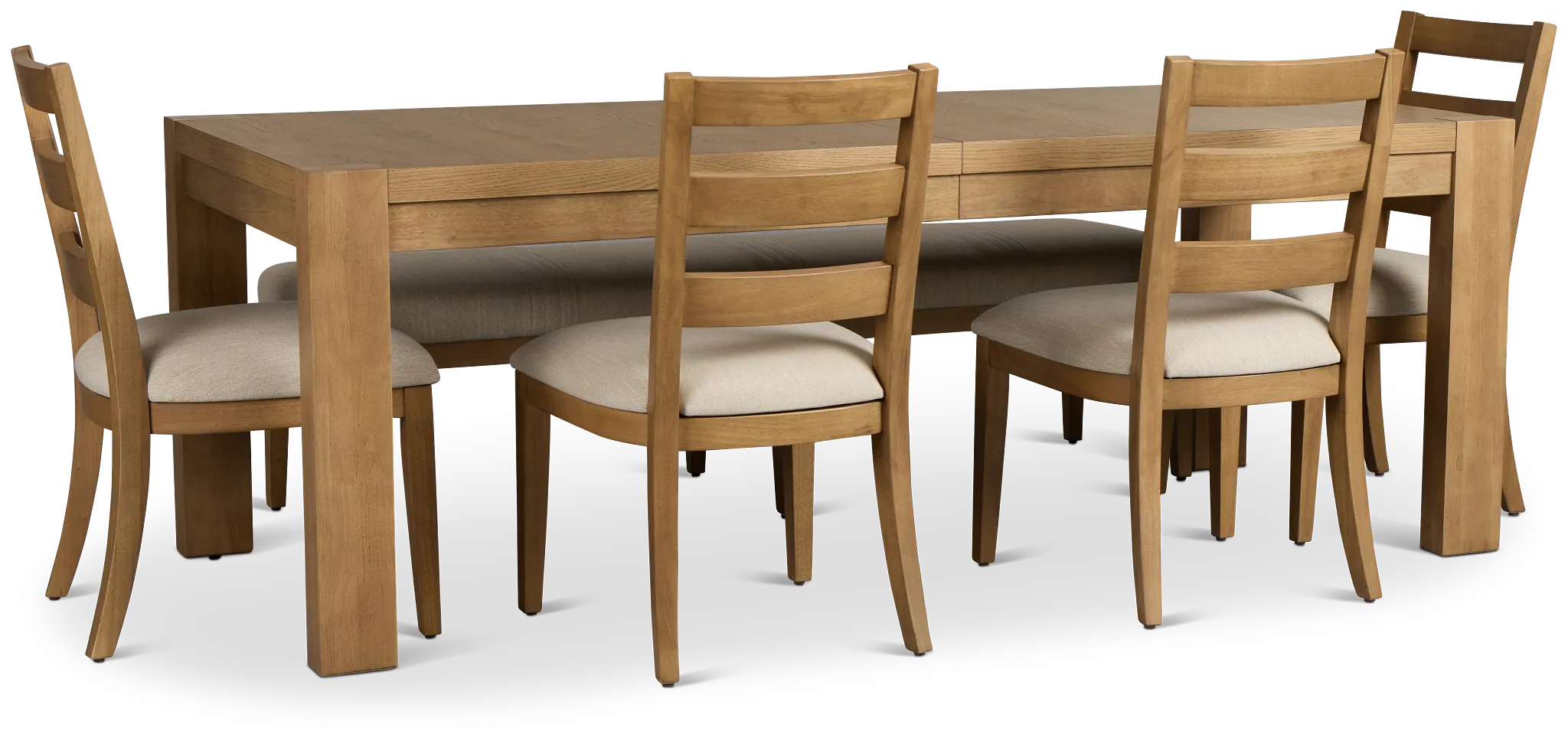 Tahoe Light Tone Rect Table With 4 Wood Side Chairs & Bench