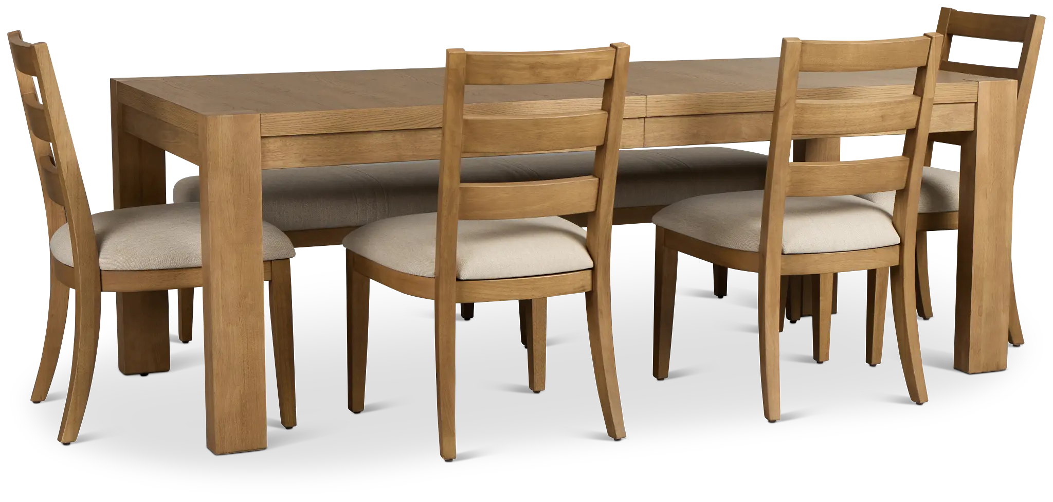 Tahoe Light Tone Rect Table With 4 Wood Side Chairs & Bench Tahoe Light Tone Rect Table With 4 Wood Side Chairs & Bench