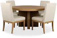 Tahoe Light Tone Round Table & 4 Upholstered Chairs