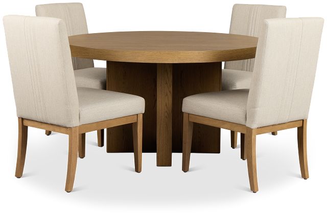 Tahoe Light Tone Round Table & 4 Upholstered Chairs