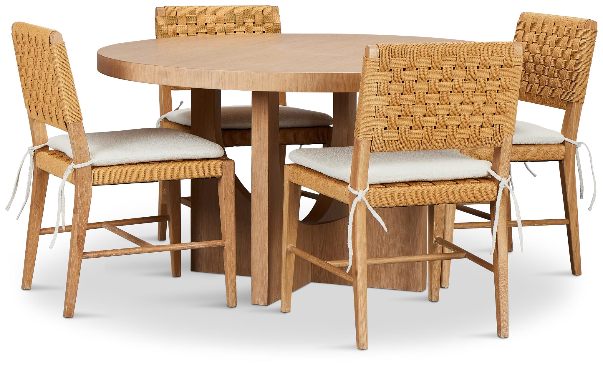 Malibu Light Tone Wood Round Table & 4 Woven Chairs Malibu Light Tone Wood Round Table & 4 Woven Chairs