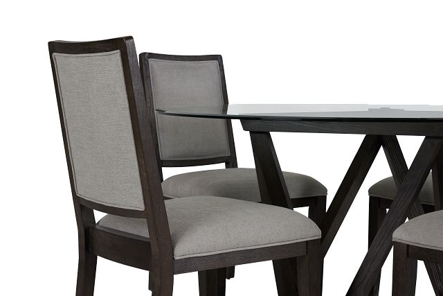 Tribeca Dark Tone Glass Table & 4 Wood Chairs (7)